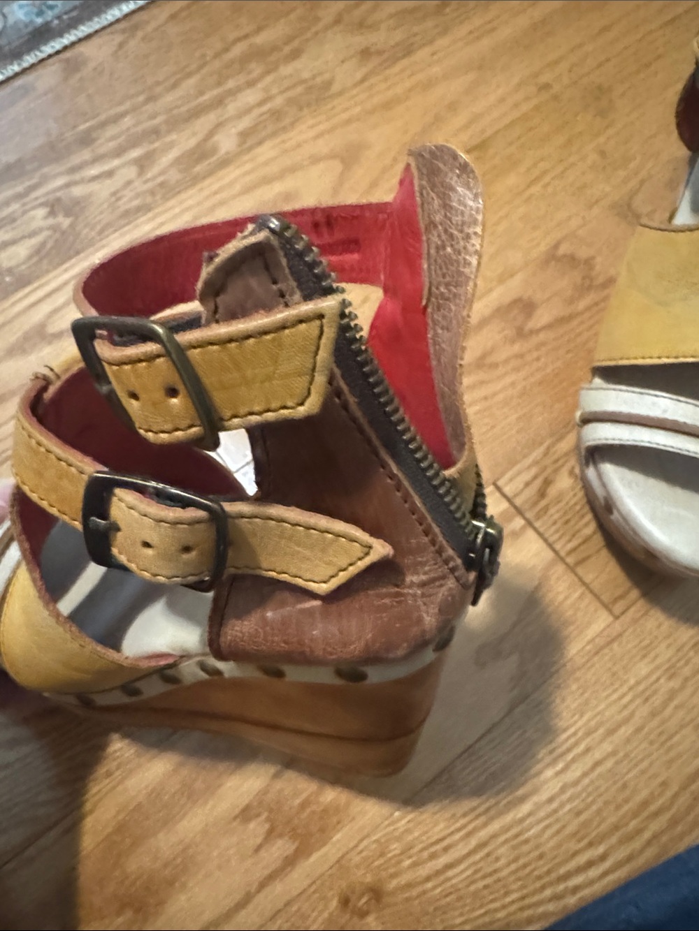 Bed Stu Yellow Brown Leather Platform Wedge Sandals - Picture 3 of 6